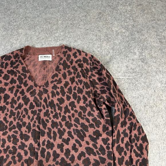 27 Miles Cashmere Alaine Toffee 100% Cashmere Sweater XS Animal Print Pullover - Picture 2 of 8